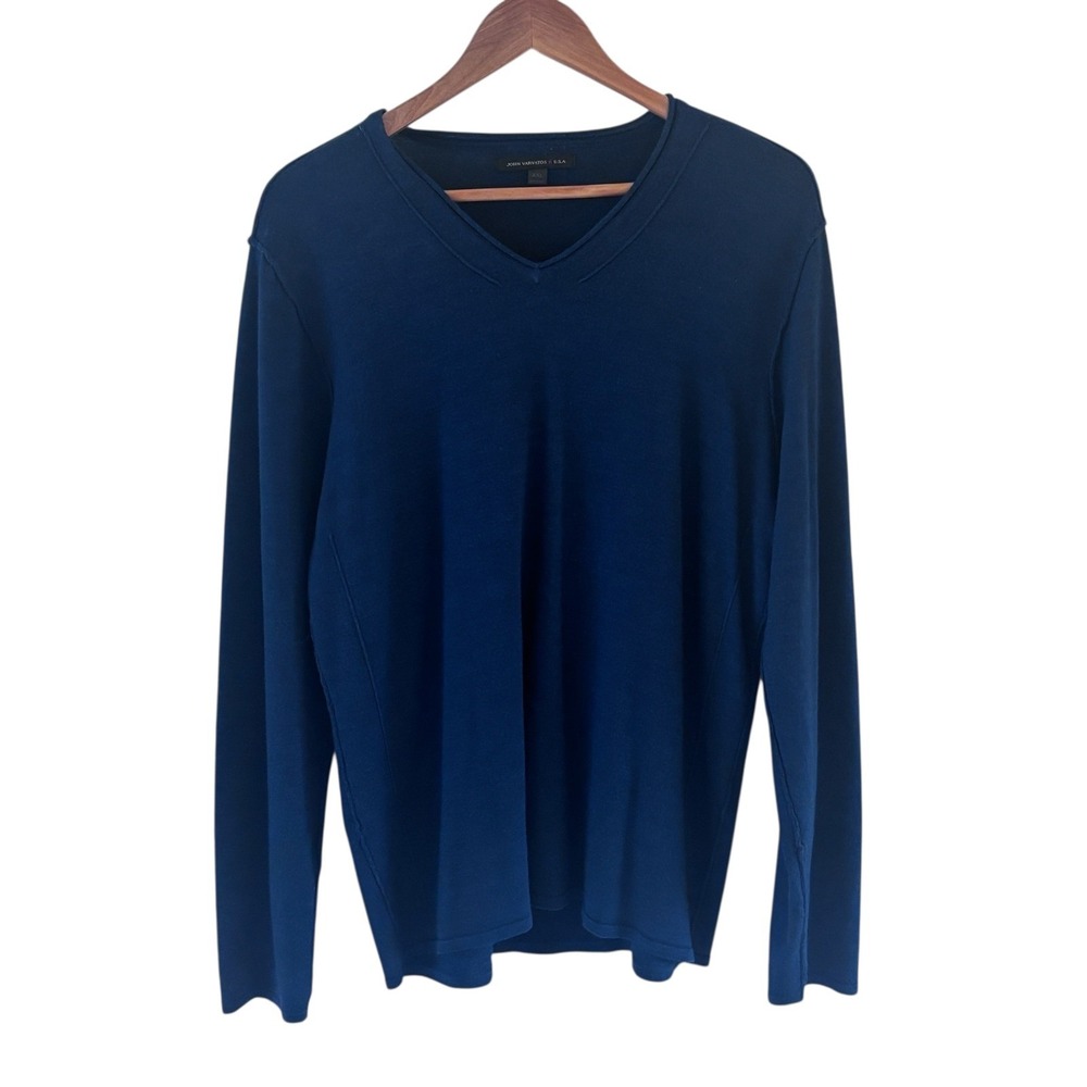 John Varvatos Mens V Neck‎ Long Sleeve Sweater XXL Navy Wool Blend Modern